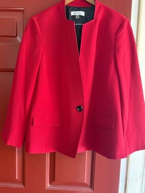 Kasper Bright Red Collarless Single-Button Blazer